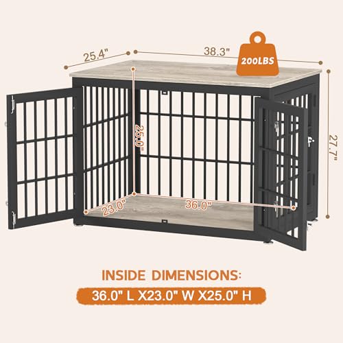 38" Heavy Duty Dog Crate Furniture for Large and Medium Dogs (Greige / 38.3"L x 25.4"W x 27.7"H)