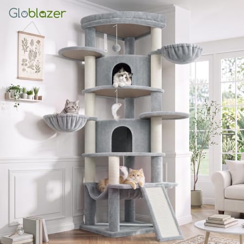 73in Corner Stable Cat Tree for Indoor Cats (Light Grey / 73 inch)