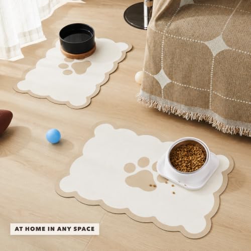 Scalloped Dog Feeding Mat (Beige / 19"L x 14"W)