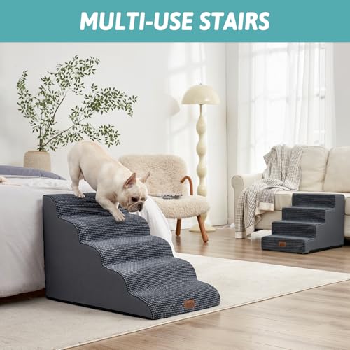 Wide Dog Stair for Small Dog 22.6" H (Charcoal Grey / Wide:17.7"x33"x22.6")