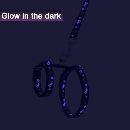 Cat Harness and Leash Set for Outdoor Walking Escape Proof Adjustable Soft Safety Strap with Golden Star and Moon Design Glow in The Dark Black (Black / S)