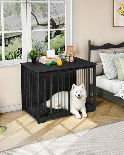 46.9" XXL Dog Crate Furniture Indoor Dog Kennel with Barn Door (Black / 46.9"L x 27.6"W x 34.7"H)