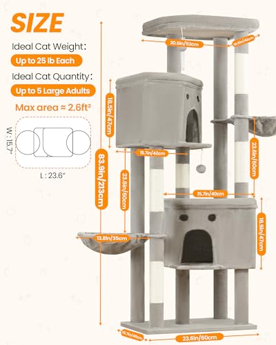 Cat Tree for Indoor Cats Large Adult (Light Grey / 84 Inch)