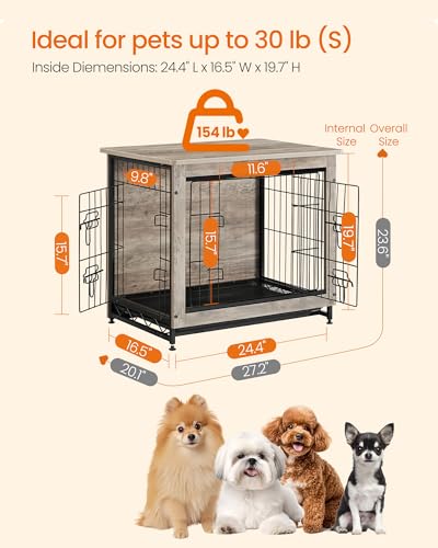 27.2" Dog Crate Furniture (Greige / 27.2"L x 20.1"W x 23.6"H)