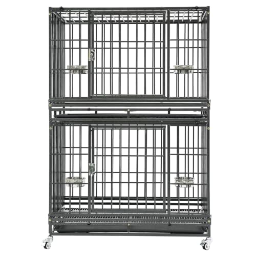 37" Two Tier Heavy Duty Stackable Dog Crate with Wheels (37.0"L - 2 Tiers - 1P)