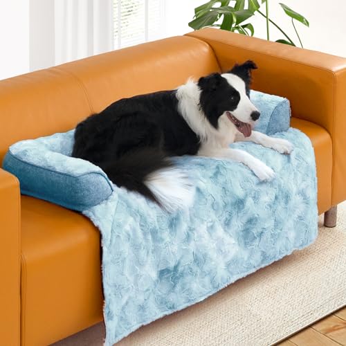 Calming Dog Bed for Couch with Tie (Tie-Dye Blue / 45"L x 37"W x 5"Th)