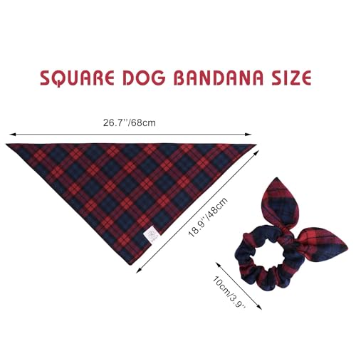 Red Blue Plaid Dog Bandanas Girl Matching Scrunchie Medium Large (Blue,Golden,Red / Large-set of 1)