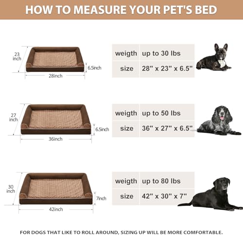 Orthopedic Washable Large Dog Bed for Senior Dog Comfy Sleep (36"l x 27"w x 6.5"th / Brown)