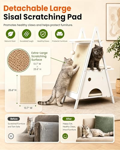 Modern Wood Cat Tree Tower for Indoor Cats Large Adult 67 (67 inch / Black)