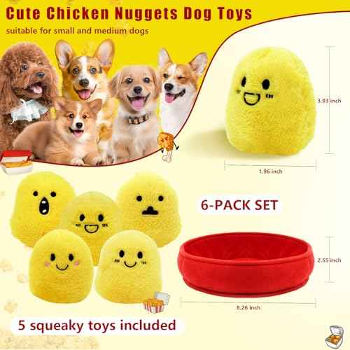 6 Pack Chicken Nugget Squeaky Dog Toys Interactive Puppy Chew Toys (Yelllow Chicken Nugget)