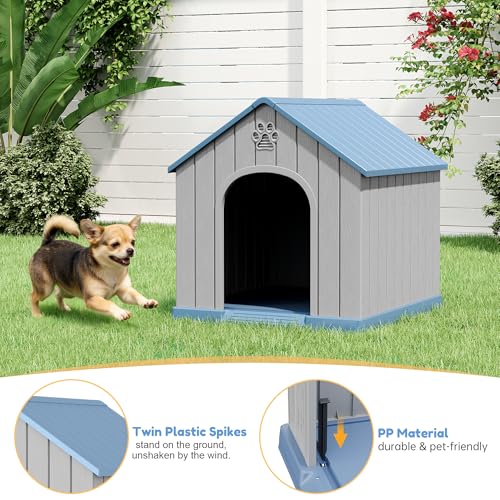Dog House Outdoor Indoor for Small Medium Dogs (Blue / 26.18" L × 24.02" W × 25.98" H)