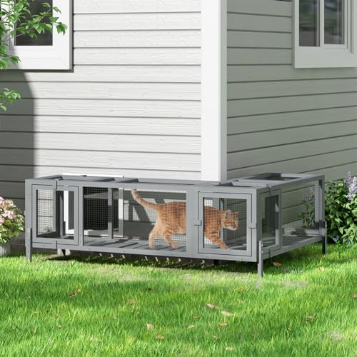 Weatherproof Modular Wooden Cat Tunnel Extendable Outdoor Cat Run (61.9"L x 46.5"W x 22.0"H)