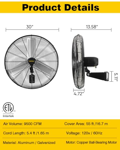 30 Inch Wall Mount Fan Oscillating (30 Inch Oscillating (9,500 CFM))