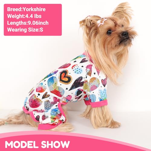 Dog Pajamas Small Sized Dogs Stretchable Summer Dog Clothes Pjs 4 Legs Girl Boy Cute Soft Puppy Outfits Doggie Cat Jammies Jumpsuit Sleeper for Pet (Love Heart / X-Small (Chest 11in ))