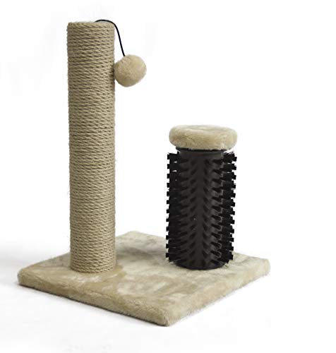 Cat Scratching Post with Self Groomer for Indoor Cats & Kittens (Scratching Post with Brush / Beige / 16.5" H)