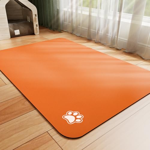 Dog Food Mat Absorbent Cat Mat for Food and Water (Paw Orange / 28"L x 18"W)