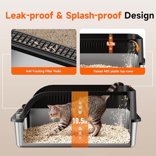 Extra Large Stainless Steel Litter Box with Lid (Black XL)