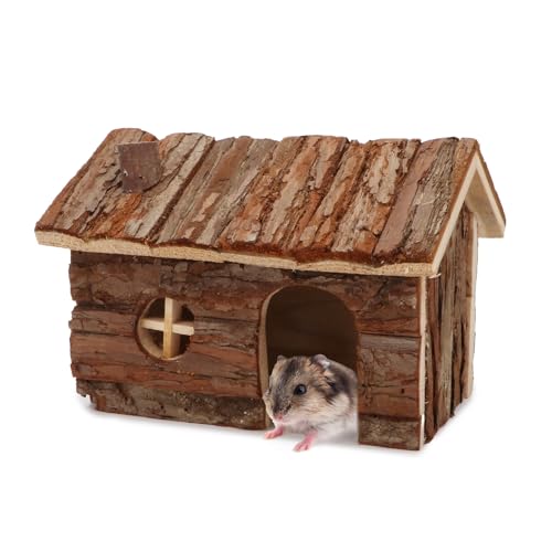Natural Wooden Hamster House Small Animals House with Chimney (M)