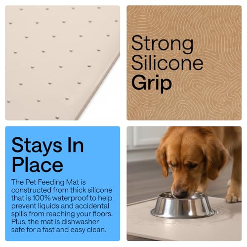Dog Food Mat 100% Waterproof Silicone (Cream / 32"l X 24"w)