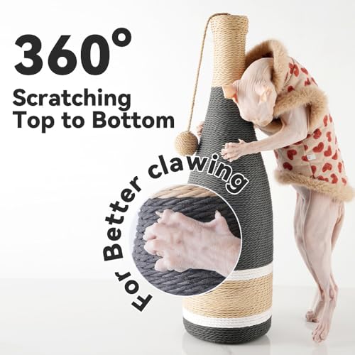 Natural Hemp Cat Scratcher & Post with Bonus 20x15 Pet Bed (Champagne Bottle)