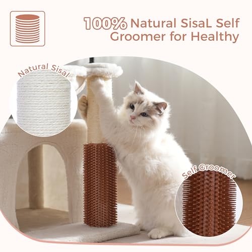 Cat Tree 32” Small Cat Tower with Large Hammock 16”& Self Groomer (Medium-32" / Beige)