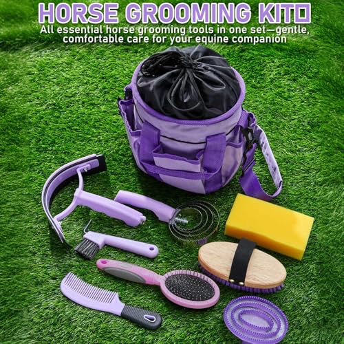 9 Pcs Horse Grooming Kit Tack Room Supplies (Classic / Purple)