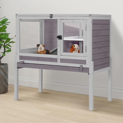 2 Story Indoor Rabbit Hutch Guinea Pig Cage with Stand ((Grey) / 36.6"L x 19.6"W x 36.6"H)
