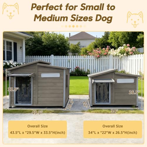 Outdoor Wooden Dog House for Small & Medium Dogs (Grey / 43.5"D x 29.5"W x 33.5"H)