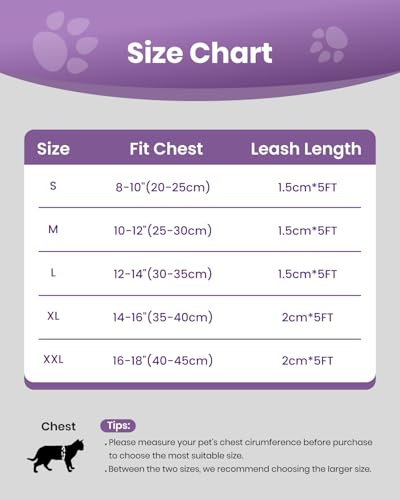 Cat Harness Cat Leash and Harness Set for Walking Escape Proof (Modern Violet / M(Chest 10-12"))