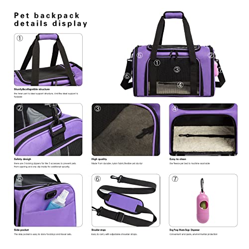 Cat Carrier Dog Carrier Pet Carrier Cat Bags for Small Medium Cats Dogs Puppies of 15 Lbs (20.0"L x 13.0"W x 13.0"H / Purple)