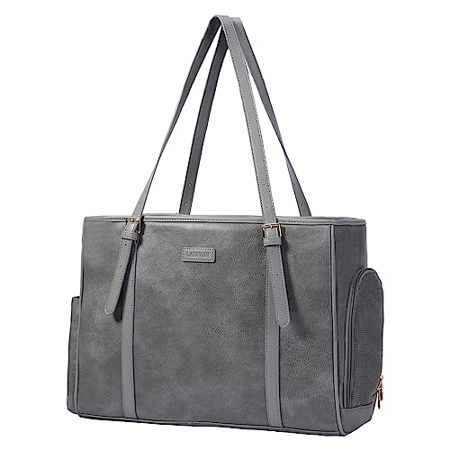 Fashion Dog Purse Pet Carrier Leather Bag for Small Dogs Cats Puppy (Grey)