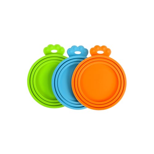 3 Packs Pet Food Can Covers Lids (Orange + Blue + Green)