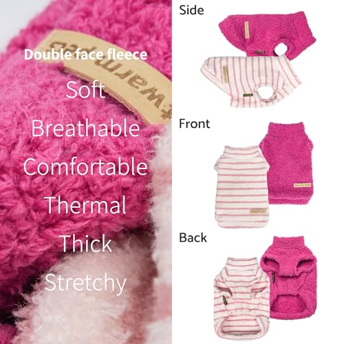 2 Pack Striped Fleece Dog Sweater (Medium / White-Pink)