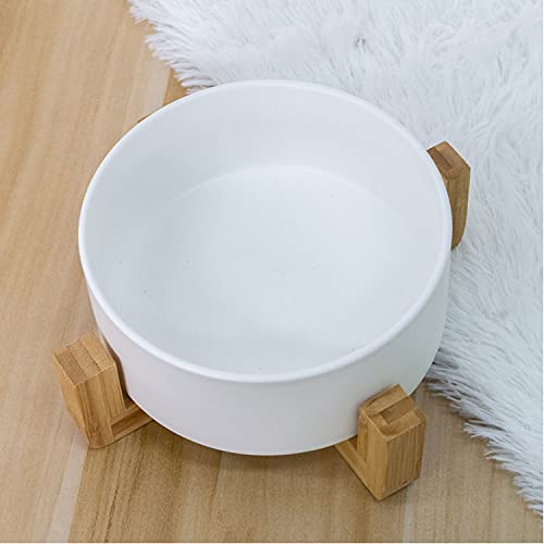 Ceramic Dog Cat Bowl Set with Stand (White / Medium Size Dog Bowls 850ML*2)