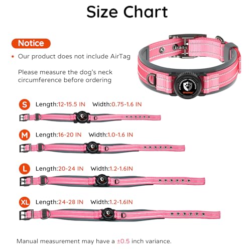 Heavy Duty Dog Collar with AirTag Holder (Rose Red / M (17-19in Neck))