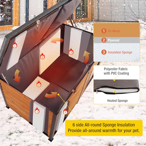 59.1" Extra Large Heated Dog House with Electric Heating Pad (59.1"Brown(Heating pad))