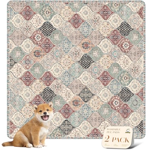 Washable Pee Pads for Dogs (48x48 Inch (Pack of 2) / Dark Red/Multi)