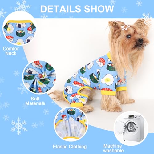 Dog Pajamas Small Sized Dogs Stretchable Summer Dog Clothes Pjs 4 Legs Girl Boy Cute Soft Puppy Outfits Doggie Cat Jammies Jumpsuit Sleeper for Pet (Bread / Medium (Chest 15in ))