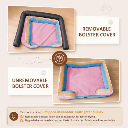 Orthopedic Dog Bed for Extra Large Dogs with Bolster (42.0"L x 30.0"W x 8.5"Th / Bubblegum Cove)