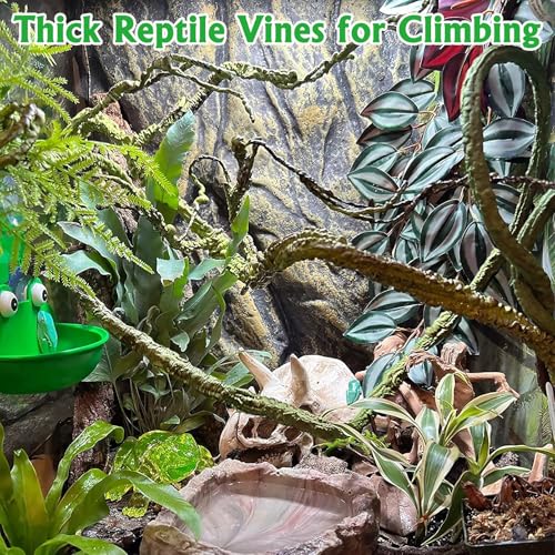 Large Reptile Vines Thick Terrarium Plants 118 Inches Long Flexible Climbing Branch Snake Tank Accessories Greenery Habitat Decor for Bearded Dragon Chameleon Gecko Frog Lizard (Green Reptile Vines (Lengh:118" Dia: 1.2 In))
