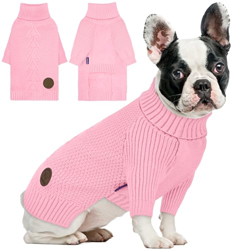 Dog Sweater Long Sleeve Warm Knit Sweaters for Medium Dogs Boy Girl (Pink / X-Large)