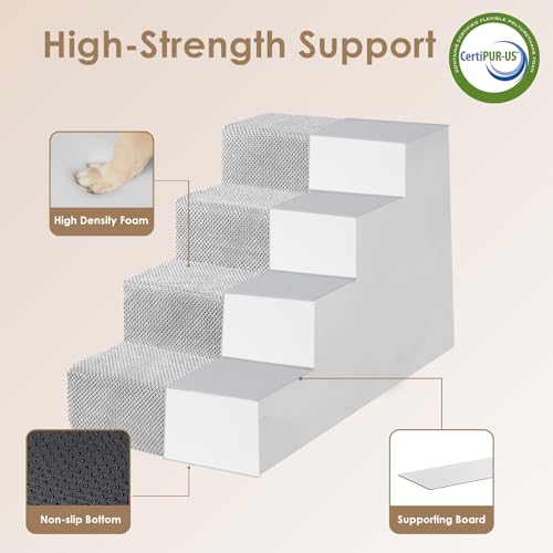 Dog Stairs for Bed 18" H (Light Grey / Extra Wide 16.5" x 28" x 18")