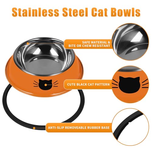 2 Pcs Non Slip Stainless Steel Small Cat Food Bowls (Orange / 7 oz)