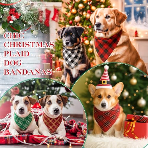 100 Pcs Christmas Red and Green Plaid Dog Bandanas Bulk for Medium (Red Green Plaid / 25.6 x 17.7 x 17.7 Inch)