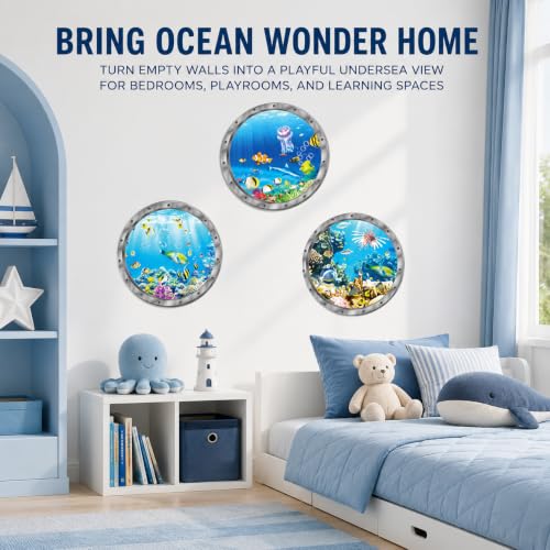 Ocean Animals World Under Sea Wall Decor Jellyfish Shark Fishes Coral 3pack (Blue 06)