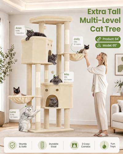 Cat Tree for Indoor Cats Large Adult (Beige / 84 Inch)