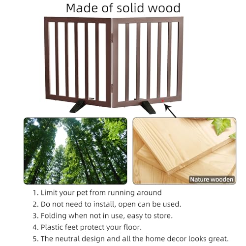 Freestanding Indoor Dog Gate for House Foldable Wood Puppy Gate for Doorways Pet Gate for Stairs Extra Wide Pet Fence (Brown / 【2 Panels】40''w x 24''h)