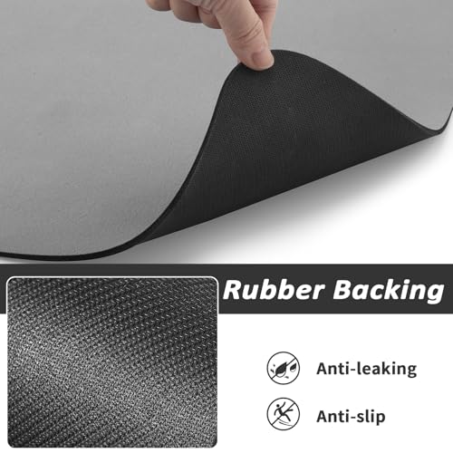 Dog Food Mat Absorbent Cat Mat for Food and Water (Grey / 34"L x 18"W)