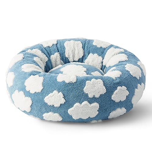 Shown on TV Jacquard Donut Cute Cat Beds Indoor (20.0"L x 20.0"W x 6.0"Th / Cozy Clouds Blue)