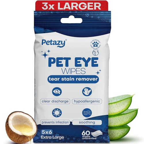 Pet Eye Wipes for Dogs & Cats (60 XL EYE WIPES)